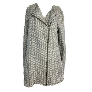 Lucky Brand Jacket Womens Sz M Black White Cotton Zigzag Tweed Knit Zip‎ Moto